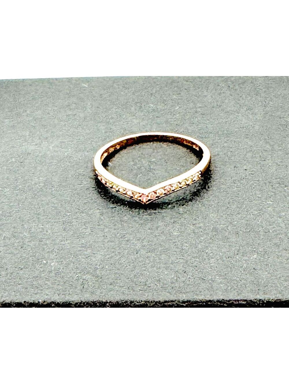 BJG Rose gold plated sterling silver cubic zirconia "V" / Chevron band ring